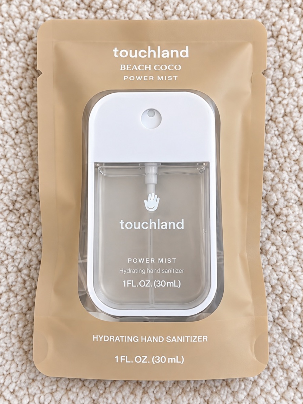 touchland Beach Coco Power Mist Hydrating Hand Sanitizer - Beige & White